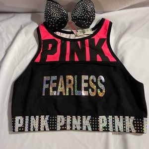 Pink Fearless sports bra with tailless bows